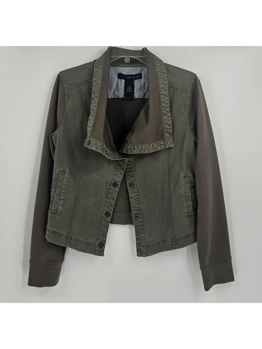 Calvin Klein Jeans Petite Medium Olive Green Utility Jacket Snap Front